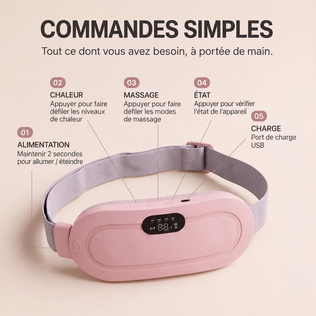 VentreDouceur™ – Ceinture Chauffante Menstruelle avec Massage Vibrant