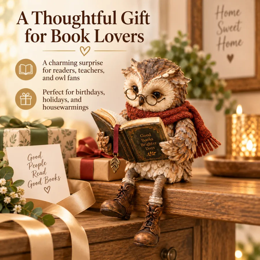 HibouLettres™ – Figurine Décorative de Chouette Lectrice
