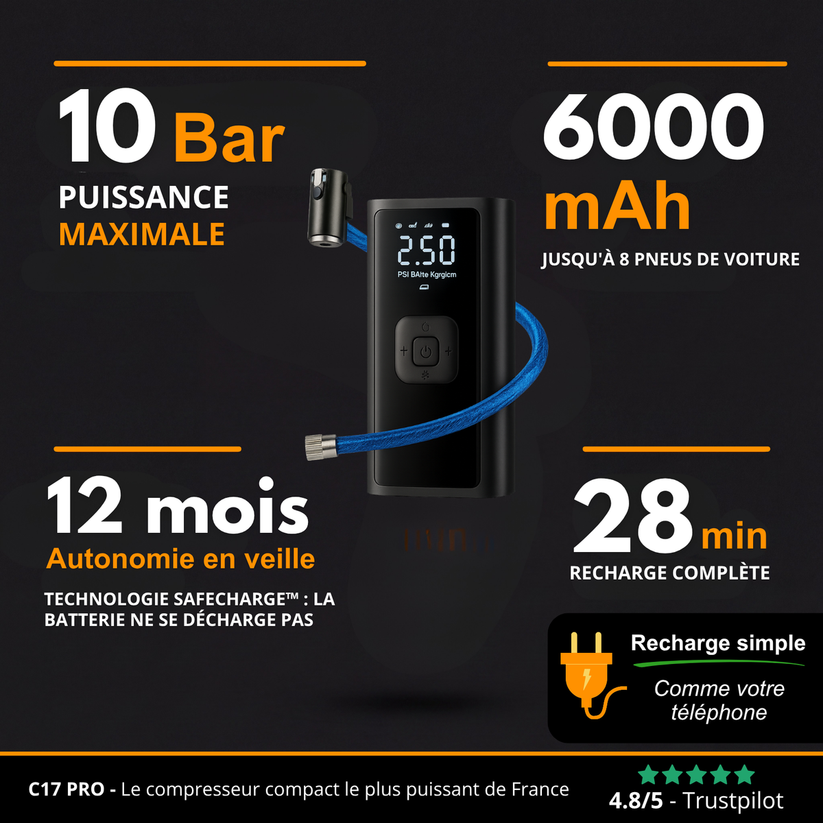 GonfleMax™ – Compresseur d’Air Portable Rechargeable