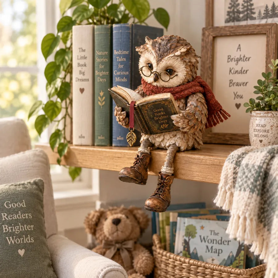 HibouLettres™ – Figurine Décorative de Chouette Lectrice