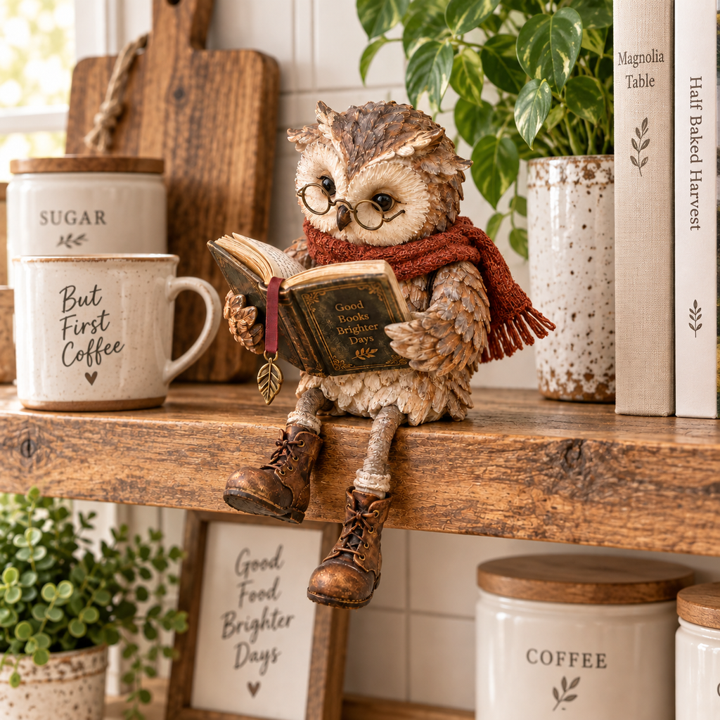 HibouLettres™ – Figurine Décorative de Chouette Lectrice