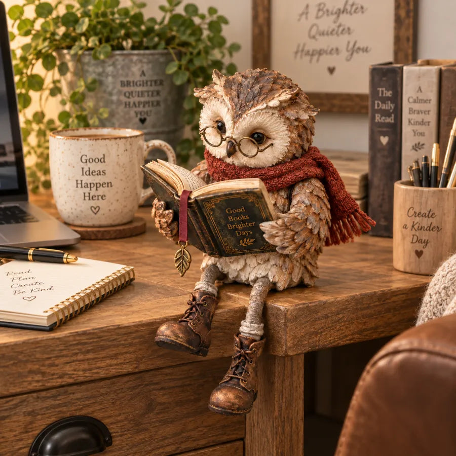 HibouLettres™ – Figurine Décorative de Chouette Lectrice
