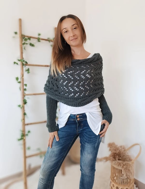 MailleÉlégance™ – Châle Tricoté à Manches Longues pour Femme