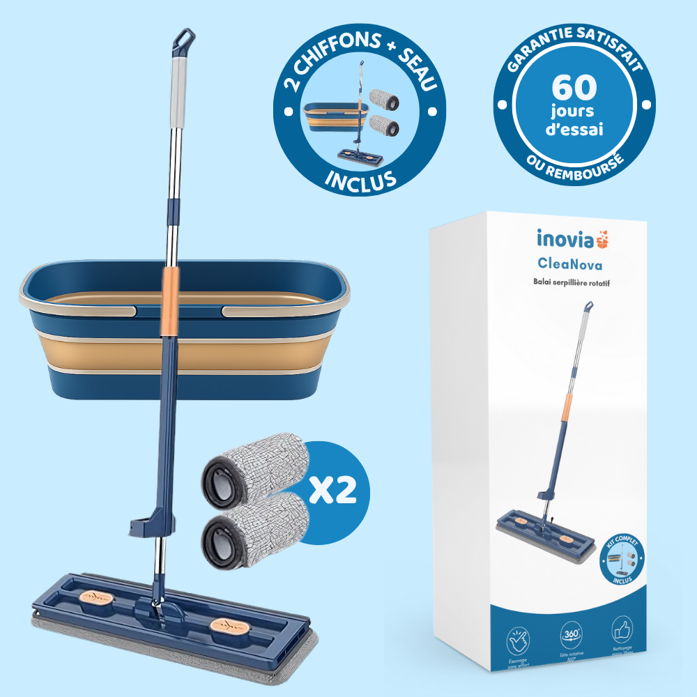 ÉclatSol™ – Balai Serpillière Rotatif avec Essorage Intégré