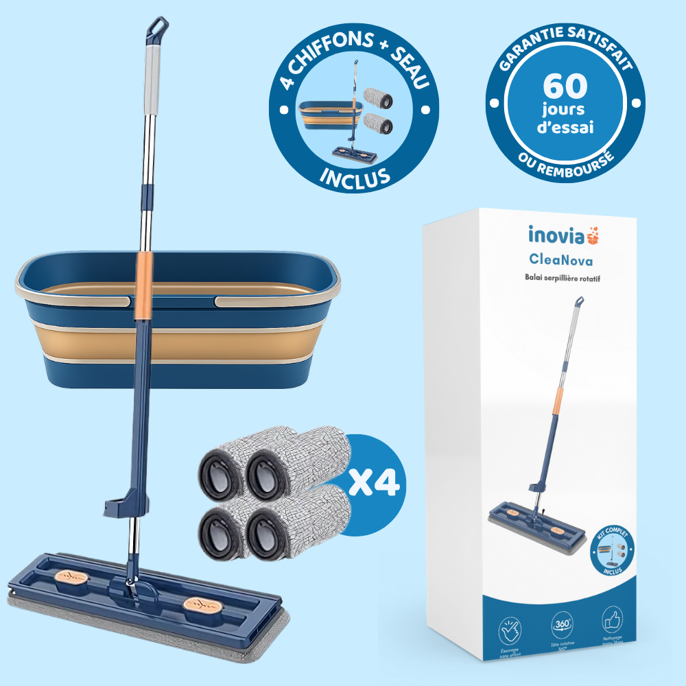 ÉclatSol™ – Balai Serpillière Rotatif avec Essorage Intégré
