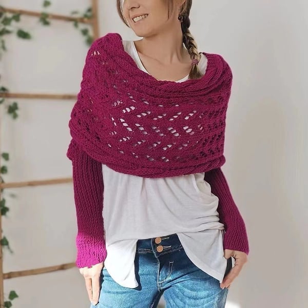 MailleÉlégance™ – Châle Tricoté à Manches Longues pour Femme
