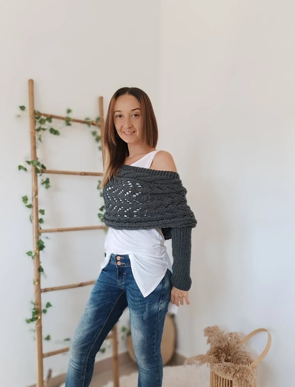 MailleÉlégance™ – Châle Tricoté à Manches Longues pour Femme