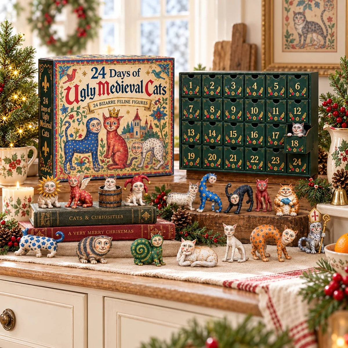ChatsMédiévaux™ – Calendrier de l’Avent avec 24 Figurines de Chats Fantaisie