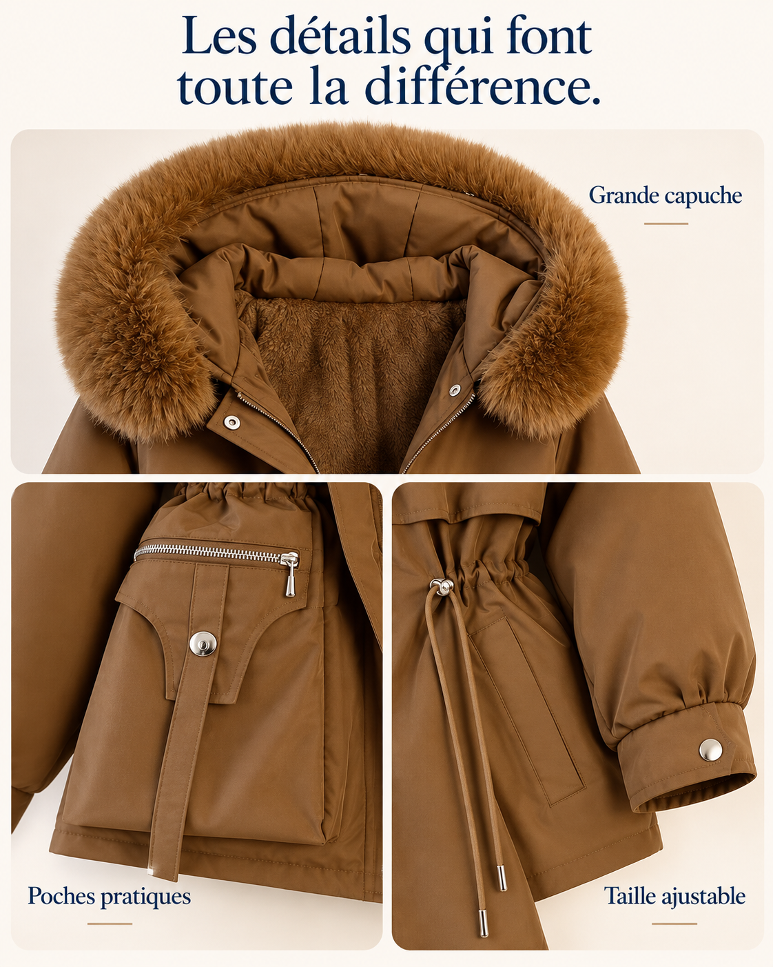 HiverÉlégance™ – Parka d’Hiver Doublée Polaire à Taille Ajustable