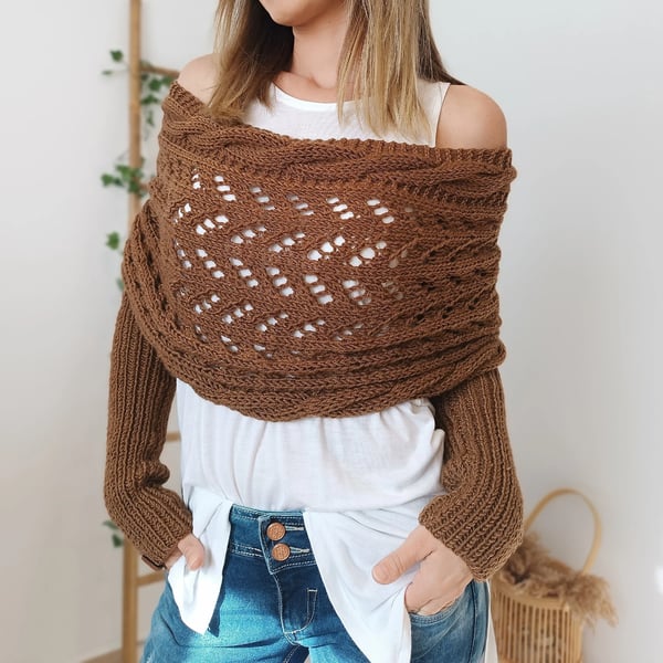 MailleÉlégance™ – Châle Tricoté à Manches Longues pour Femme