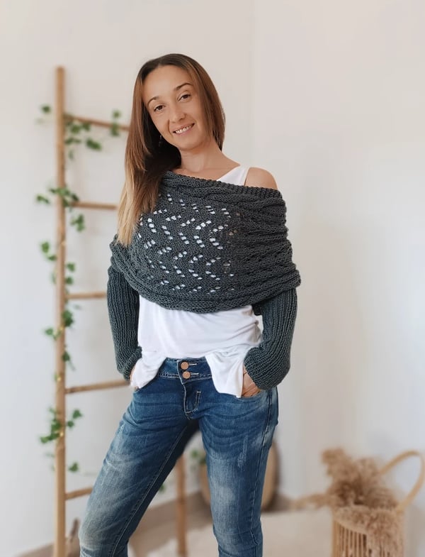 MailleÉlégance™ – Châle Tricoté à Manches Longues pour Femme