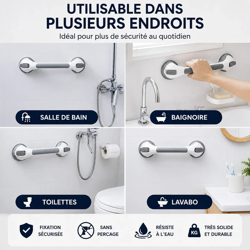 SûriGrip™ – Barre d’Appui à Ventouse pour Douche