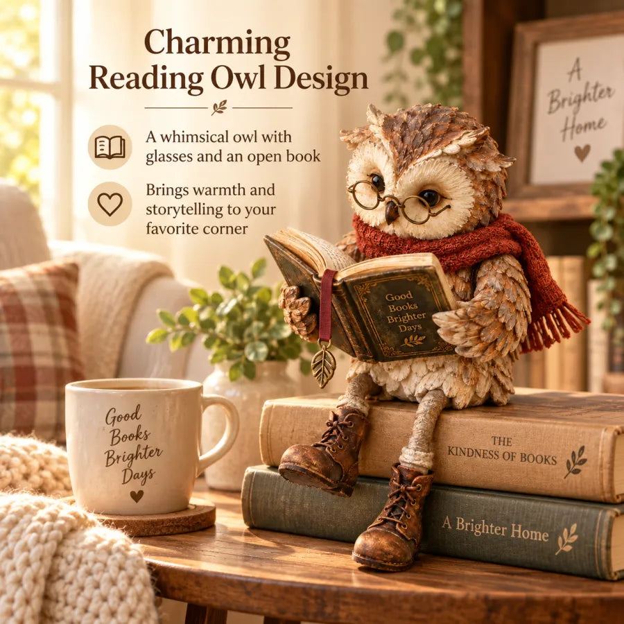 HibouLettres™ – Figurine Décorative de Chouette Lectrice