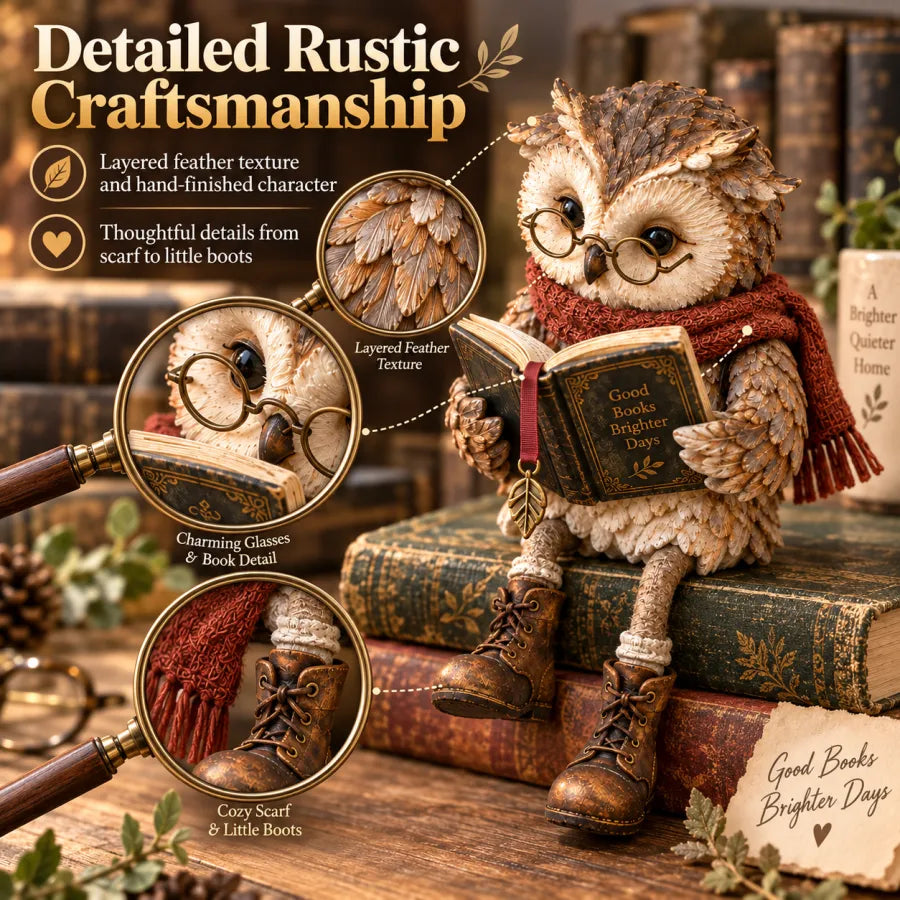 HibouLettres™ – Figurine Décorative de Chouette Lectrice