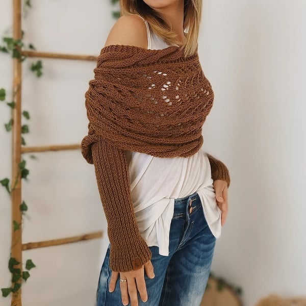 MailleÉlégance™ – Châle Tricoté à Manches Longues pour Femme