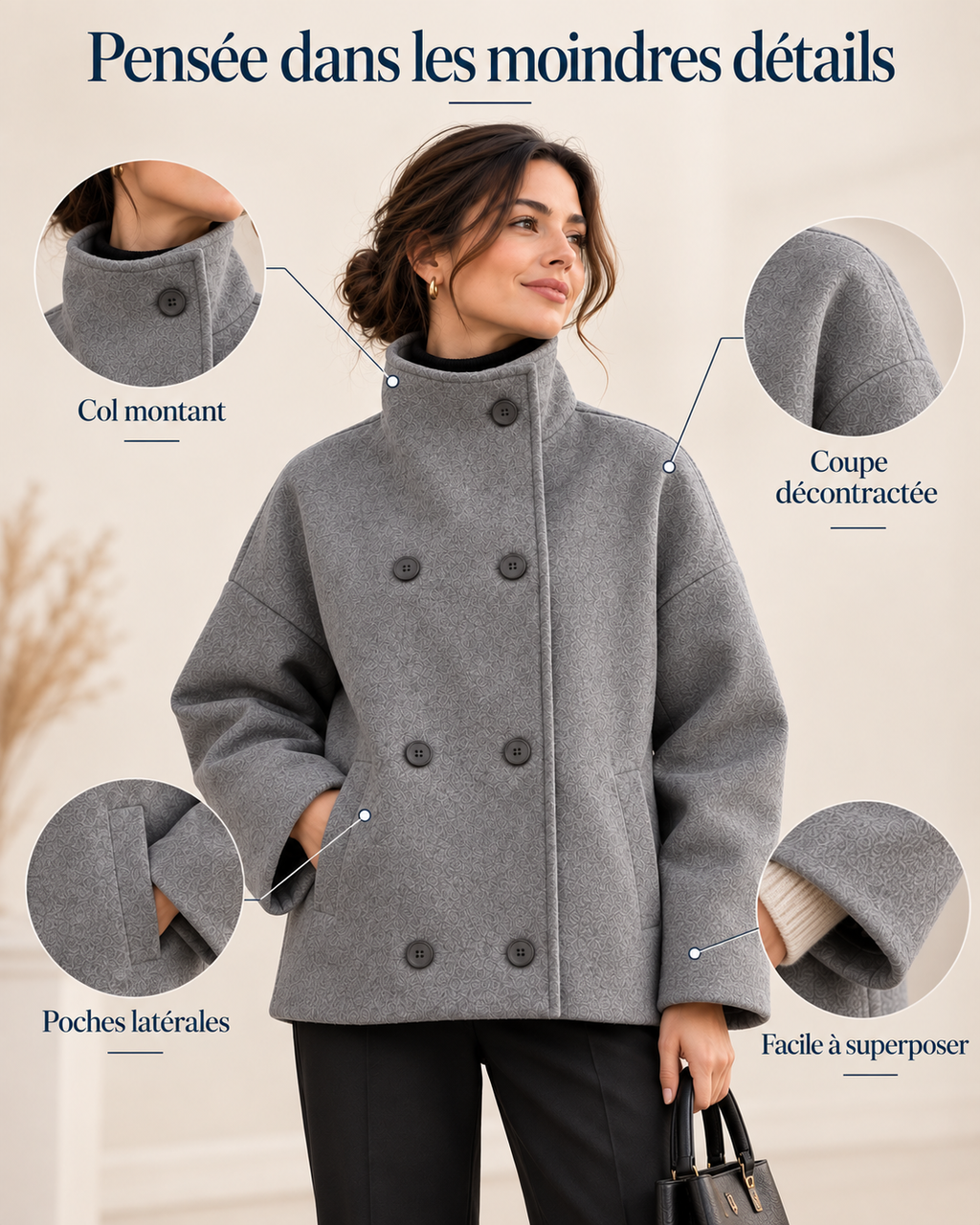 Valérine™ – Veste Élégante à Col Montant pour Femme