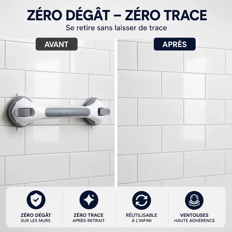 SûriGrip™ – Barre d’Appui à Ventouse pour Douche