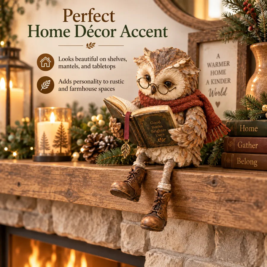 HibouLettres™ – Figurine Décorative de Chouette Lectrice