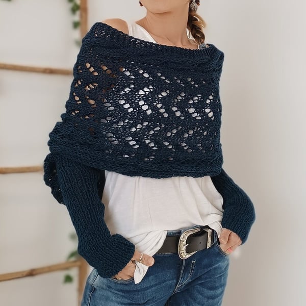 MailleÉlégance™ – Châle Tricoté à Manches Longues pour Femme