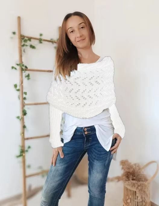 MailleÉlégance™ – Châle Tricoté à Manches Longues pour Femme