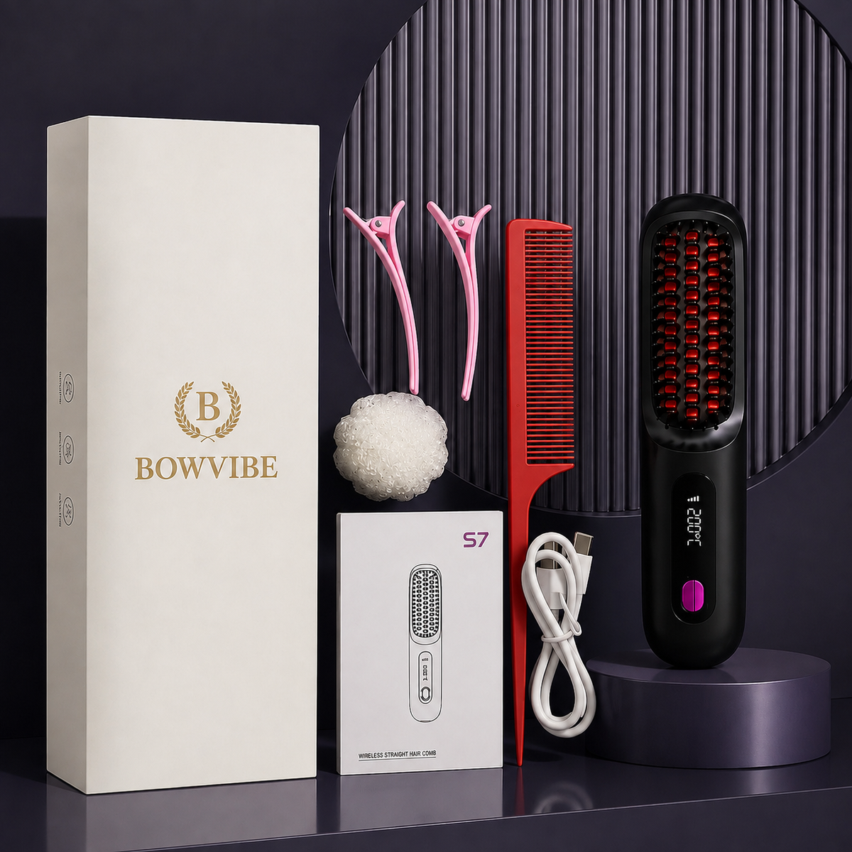 Lissora™ – Brosse Lissante Sans Fil | Retouches Rapides & Cheveux Sans Frisottis