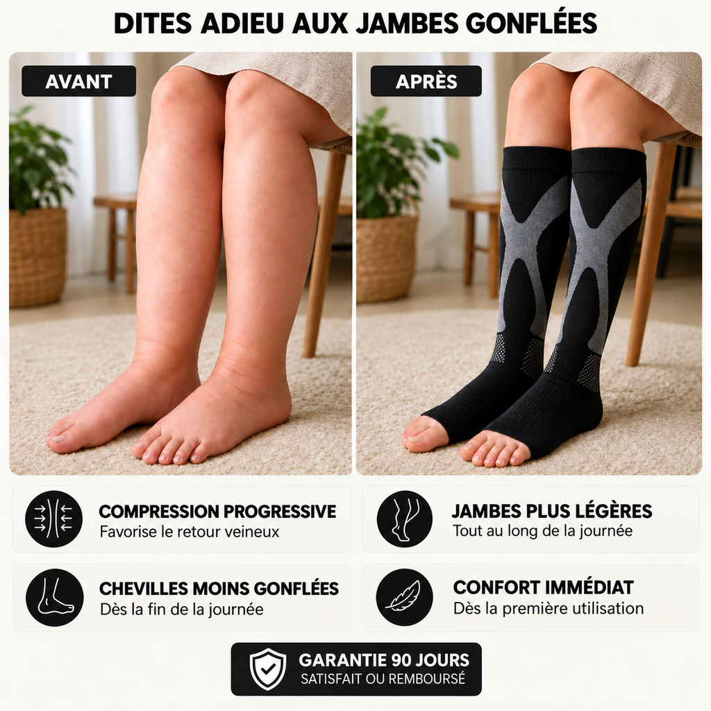 JambesLégères™ – Chaussettes de Compression avec Soutien Plantaire