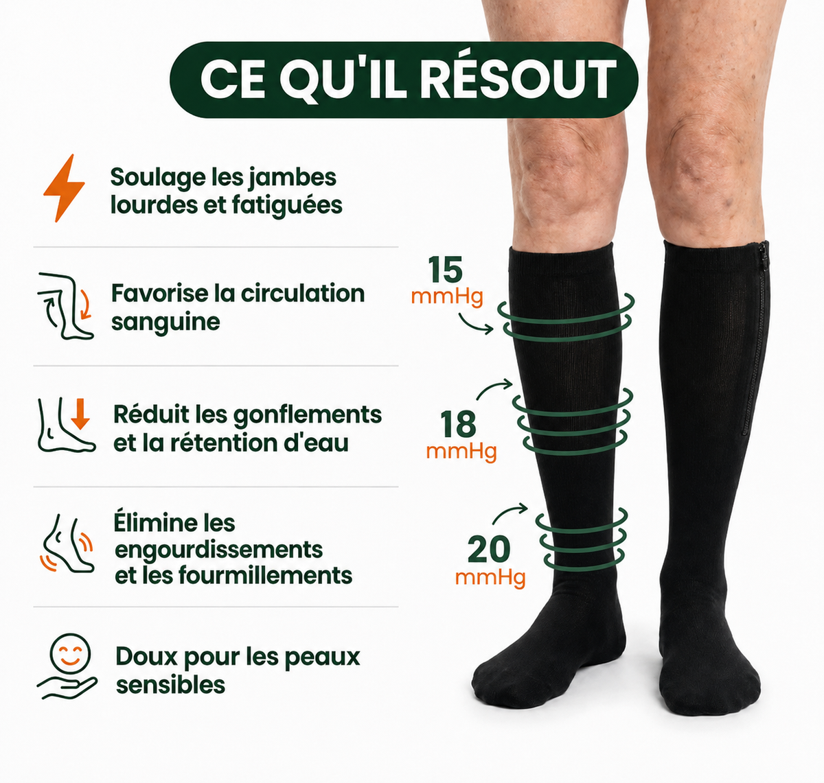 JambesConfort™ – Bas de Compression à Fermeture Éclair pour un Maintien Confortable