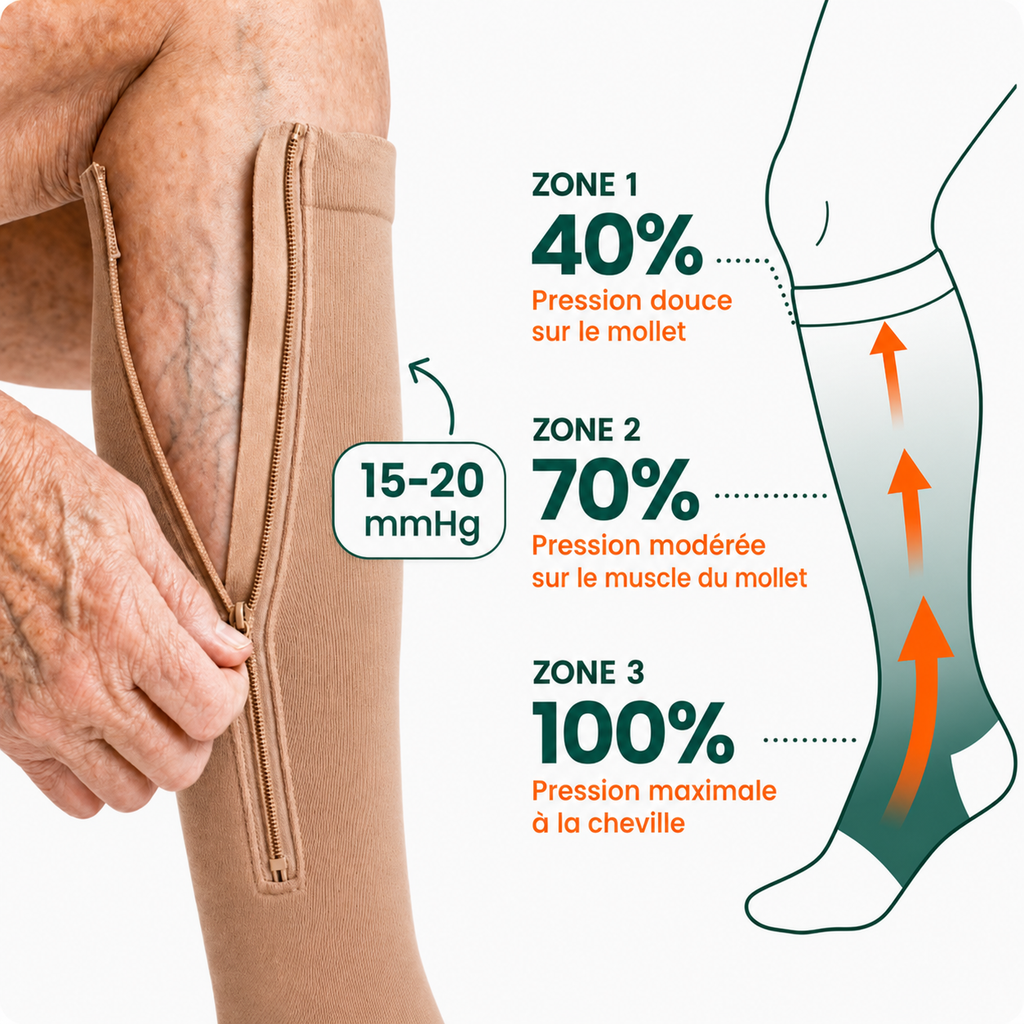 JambesConfort™ – Bas de Compression à Fermeture Éclair pour un Maintien Confortable