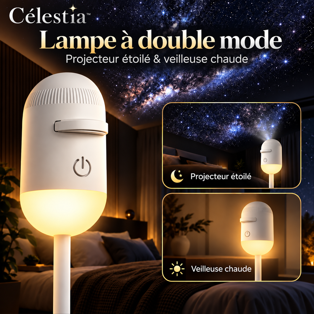 Célestia™ – Projecteur Galaxie 2-en-1 avec Veilleuse