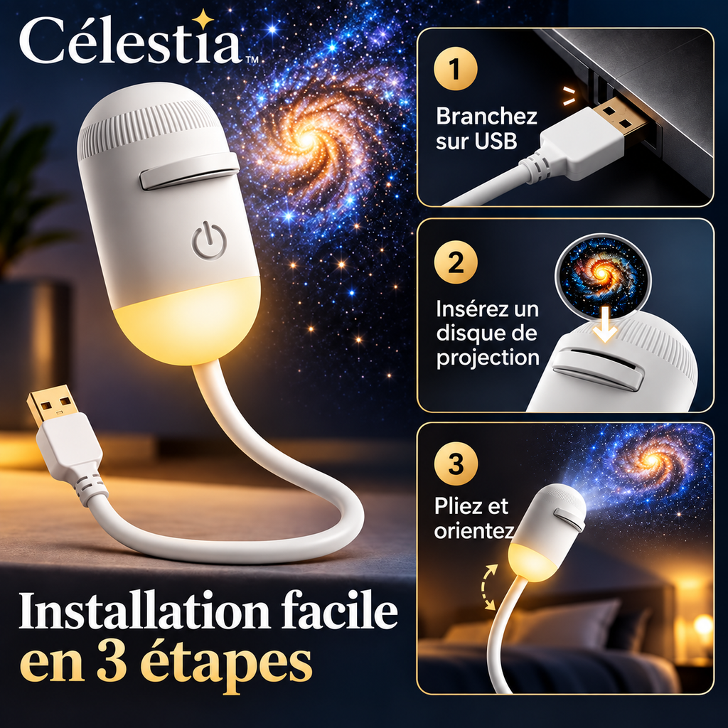 Célestia™ – Projecteur Galaxie 2-en-1 avec Veilleuse