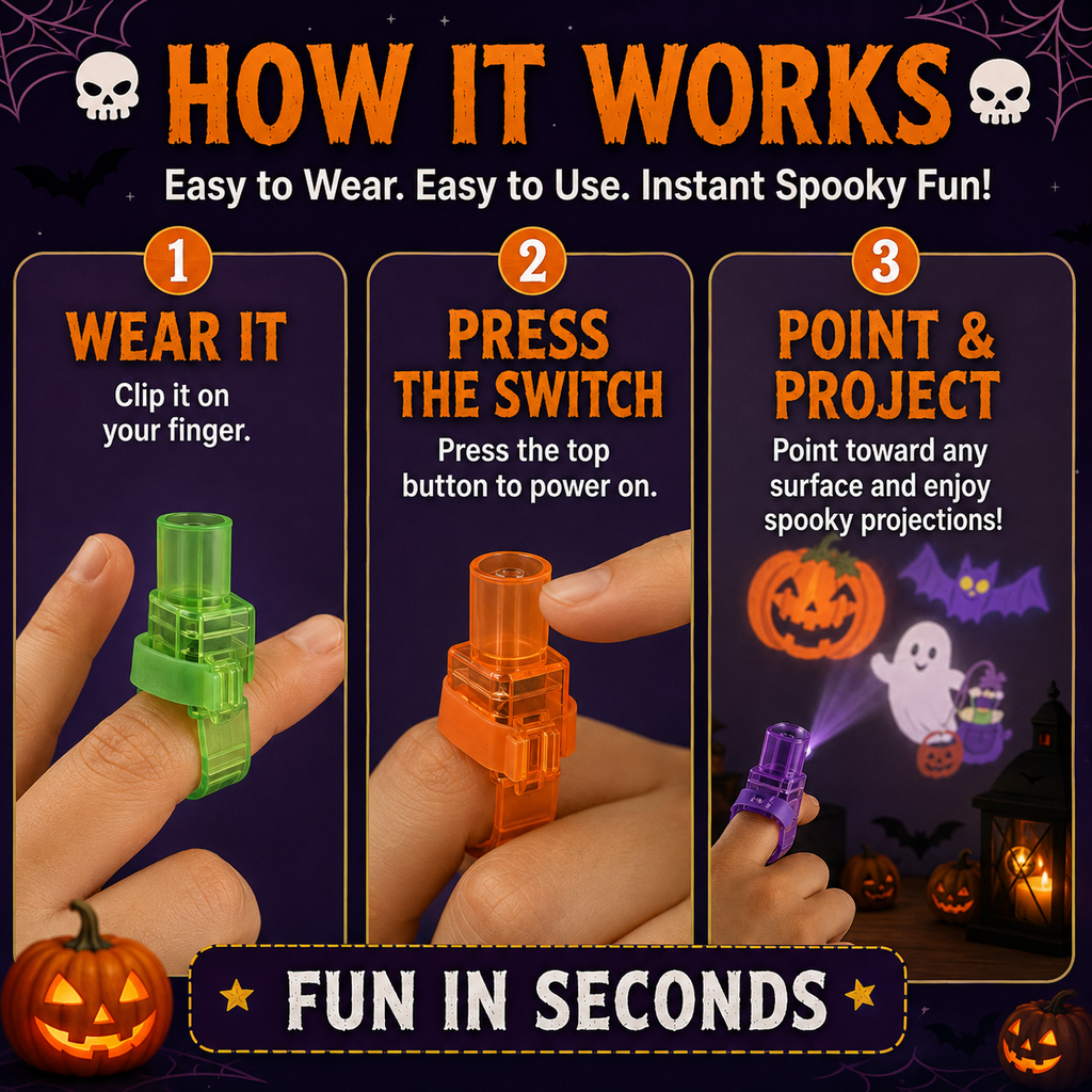 SpookLite™ Projecteur Halloween à Doigt | Mini-Projections Effrayantes pour des Fêtes Magiques