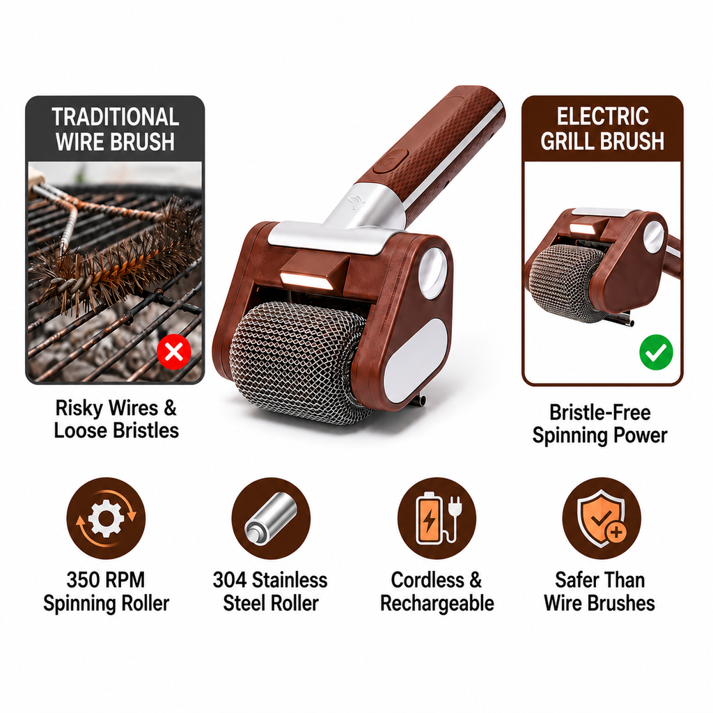 GrilleÉclat™ – Nettoyeur Électrique Rotatif pour Barbecue