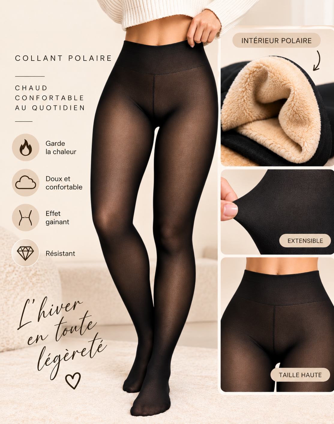 ChaleurSoyeuse™ – Collant Polaire Chaud Effet Peau
