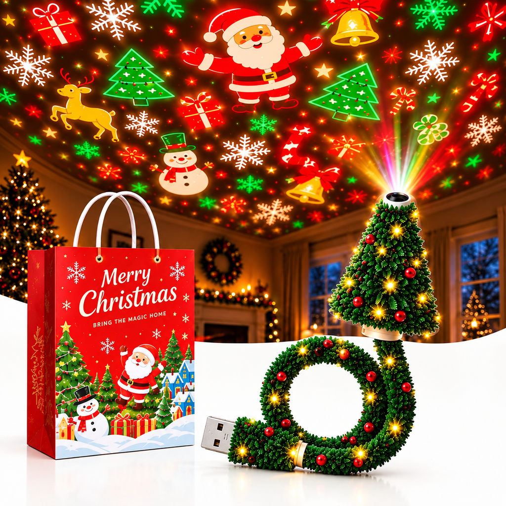 SapinMagie™ – Projecteur de Noël USB à 6 Motifs Lumineux