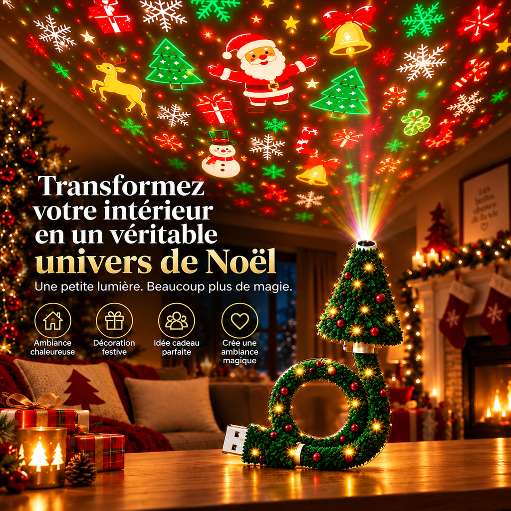 SapinMagie™ – Projecteur de Noël USB à 6 Motifs Lumineux
