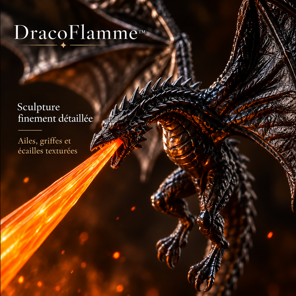 DracoFlamme™ – Dragon Décoratif LED Cracheur de Flamme