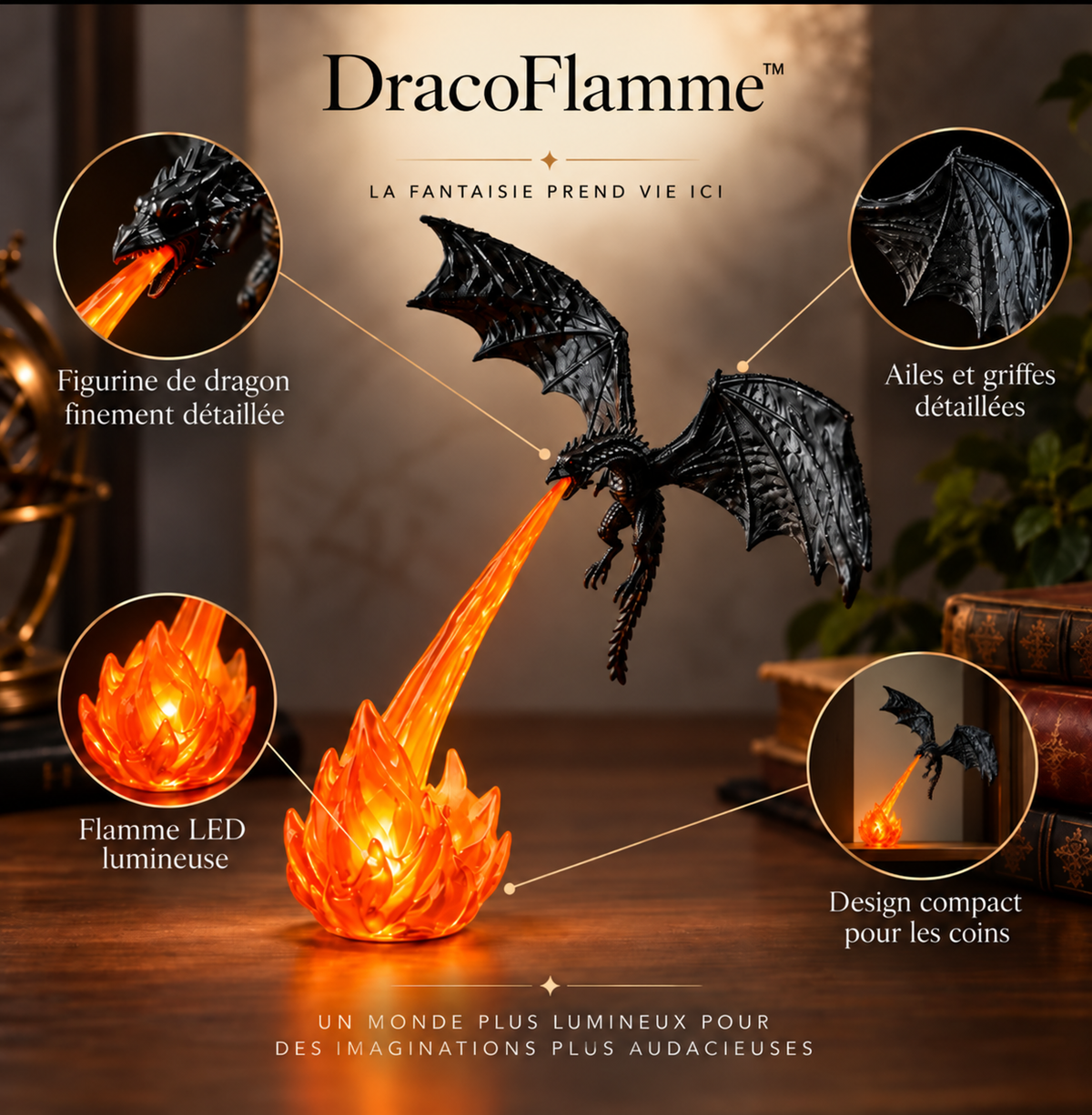 DracoFlamme™ – Dragon Décoratif LED Cracheur de Flamme