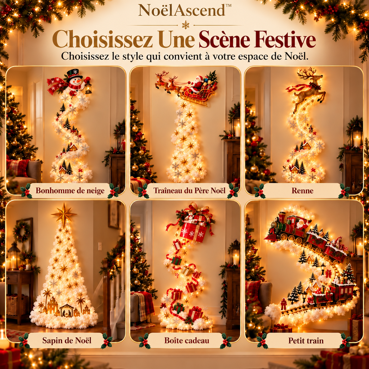 NoëlAscend™ – Décoration Murale Lumineuse de Noël en Relief