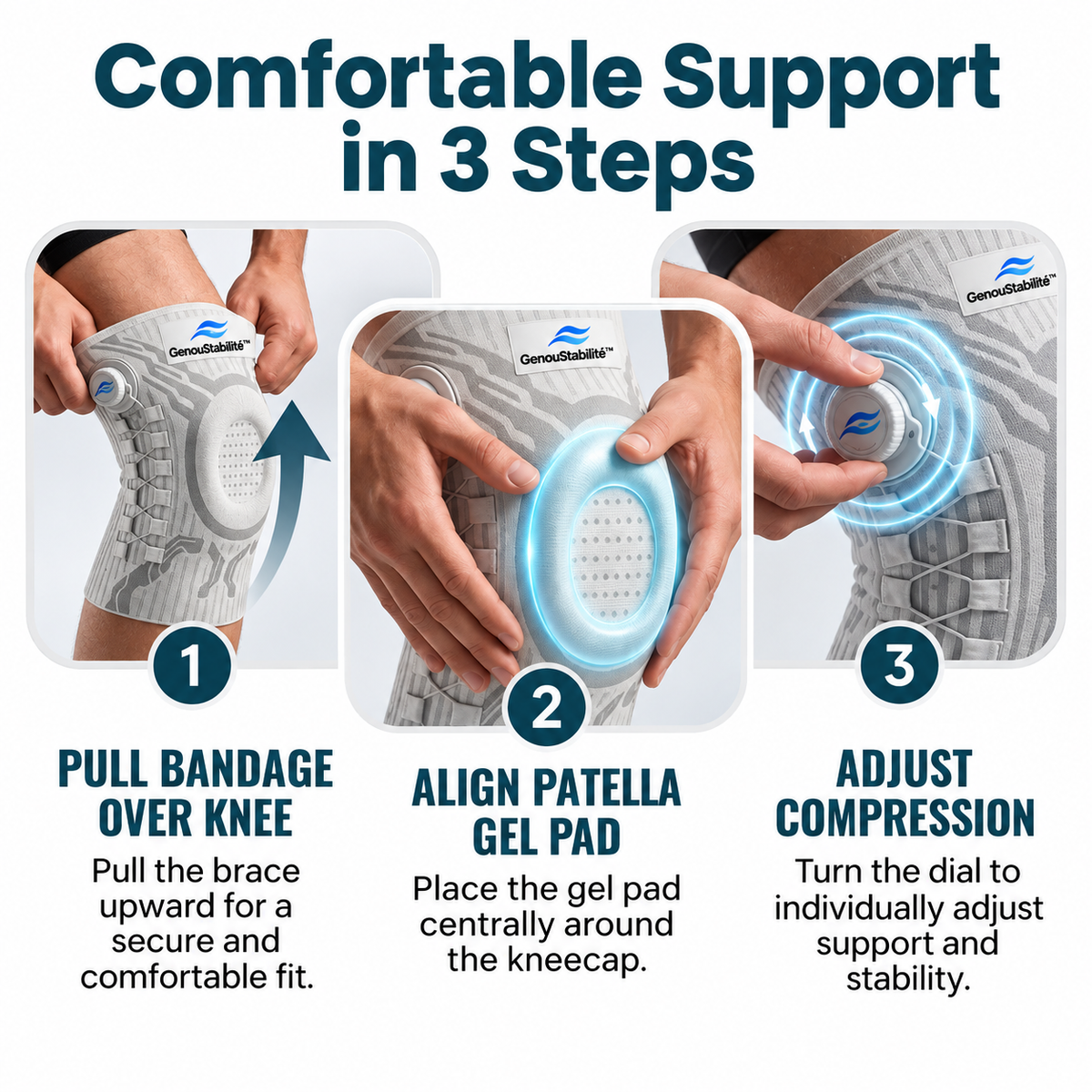 GenouStabilité™ – Genouillère de Compression Réglable avec Soutien Rotulien