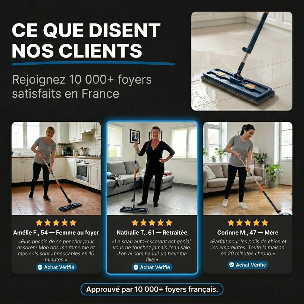 ÉclatSol™ – Balai Serpillière Rotatif avec Essorage Intégré