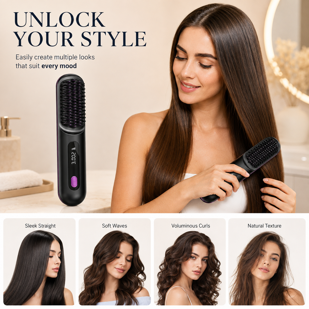 Lissora™ – Brosse Lissante Sans Fil | Retouches Rapides & Cheveux Sans Frisottis