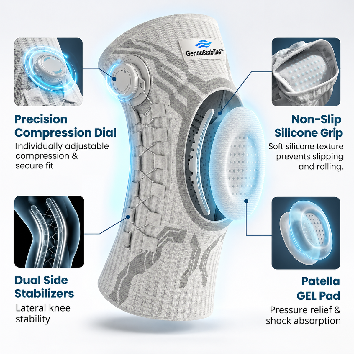 GenouStabilité™ – Genouillère de Compression Réglable avec Soutien Rotulien