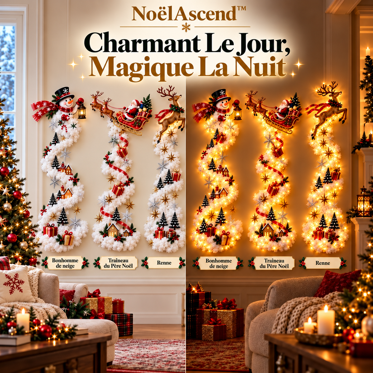 NoëlAscend™ – Décoration Murale Lumineuse de Noël en Relief