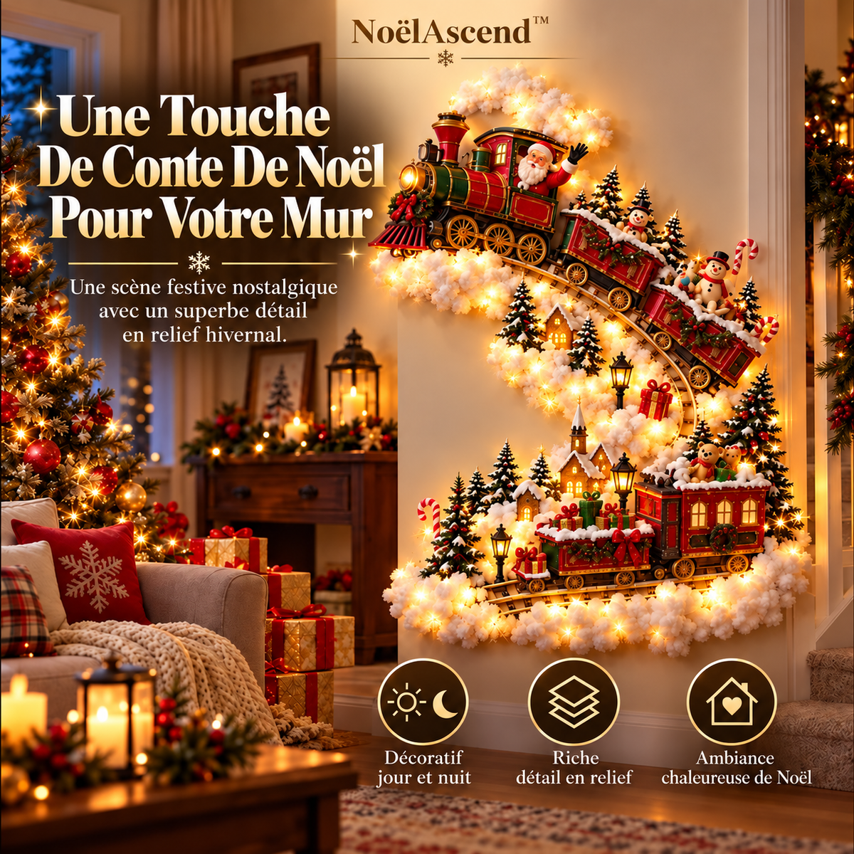 NoëlAscend™ – Décoration Murale Lumineuse de Noël en Relief