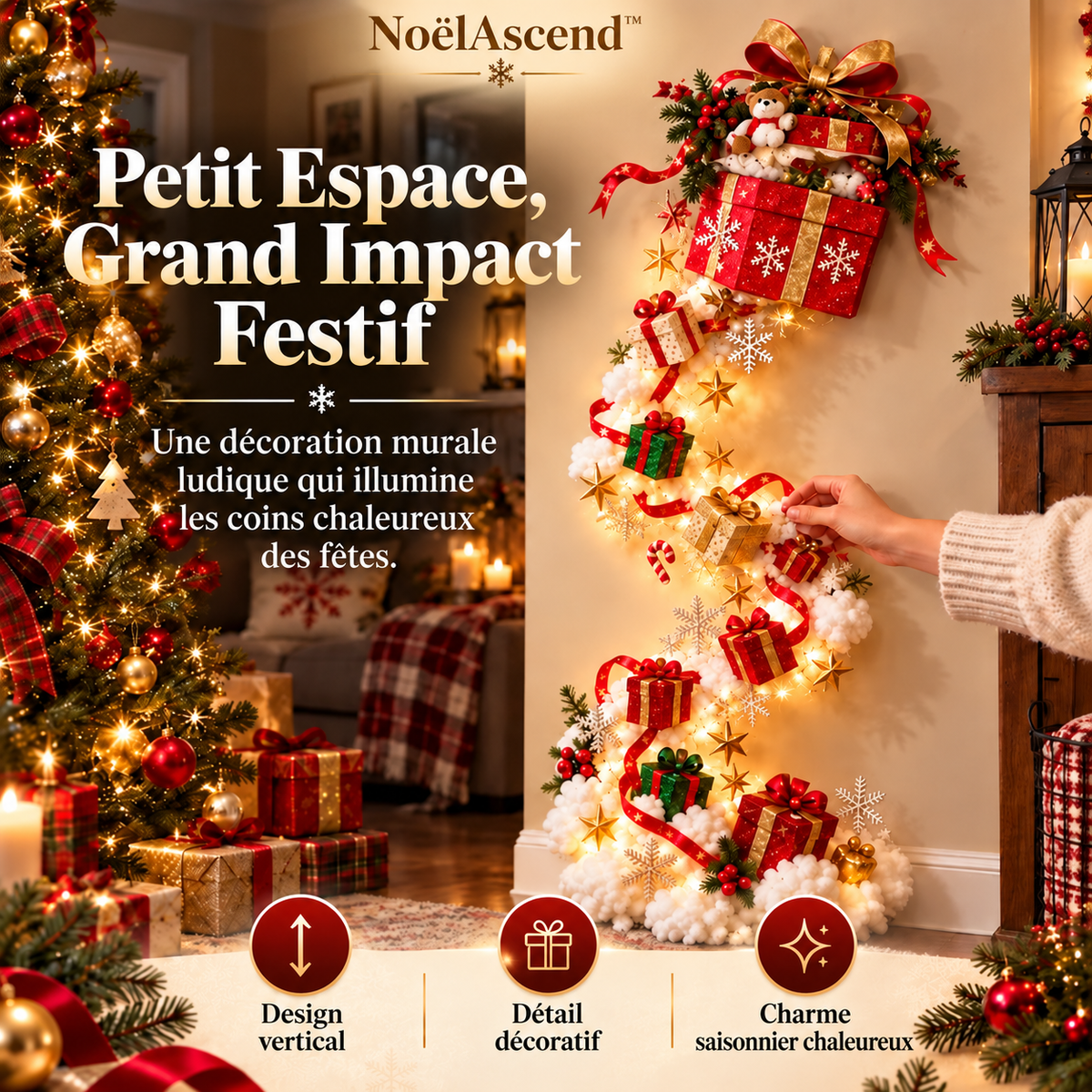 NoëlAscend™ – Décoration Murale Lumineuse de Noël en Relief