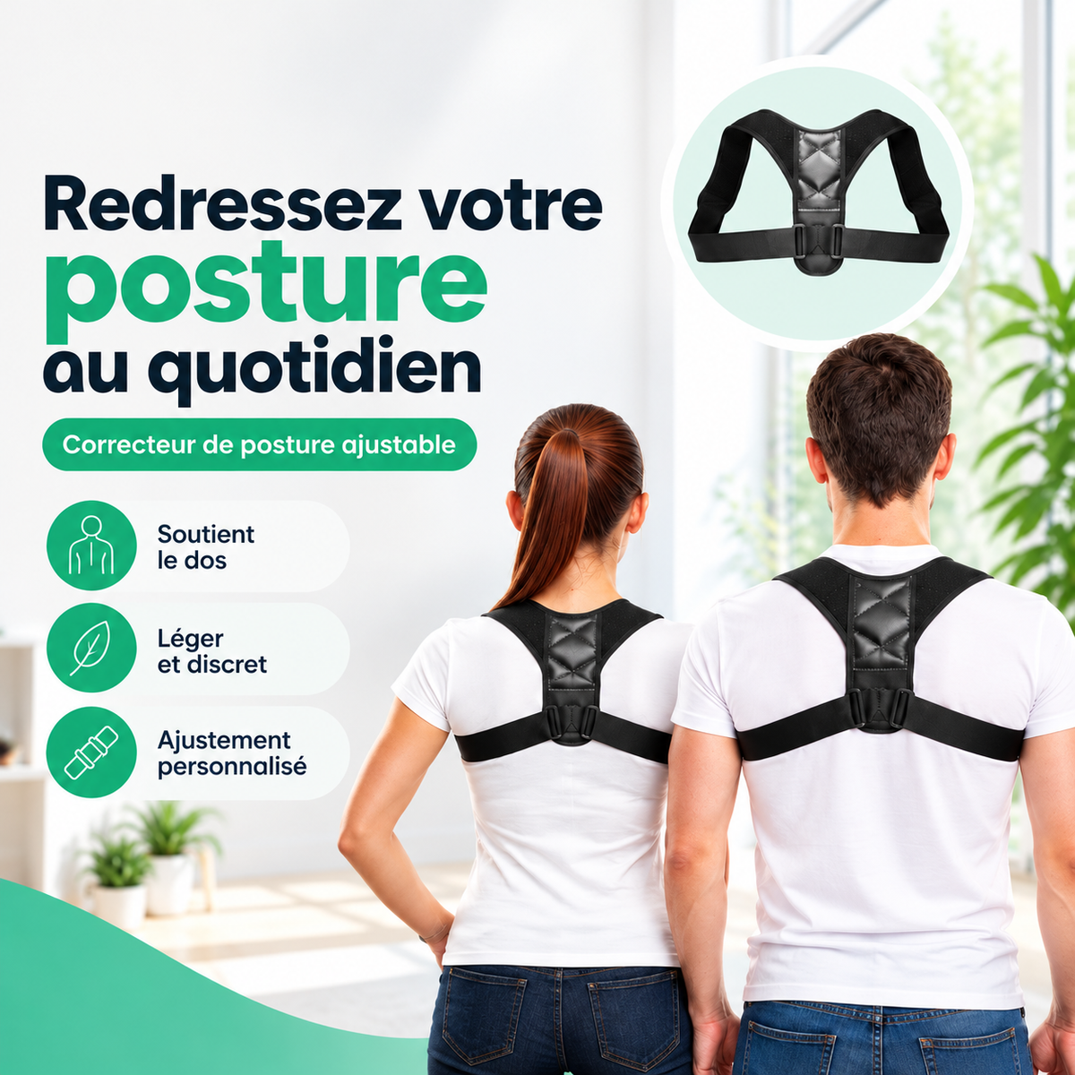 PostureÉquilibre™ – Correcteur de Posture Ajustable avec Soutien du Dos