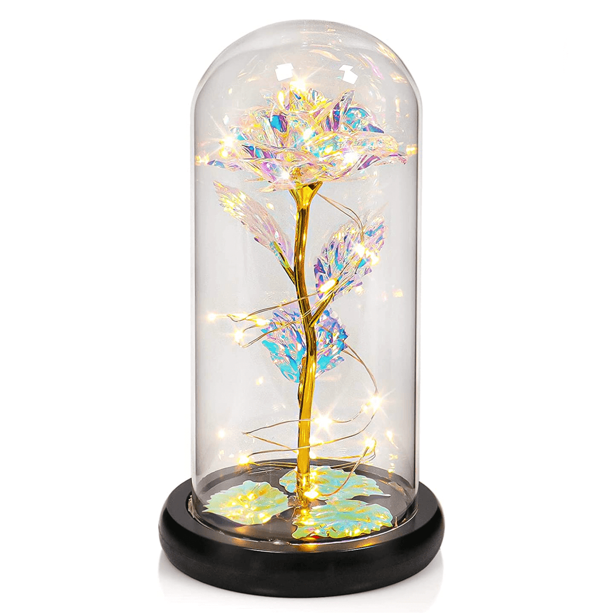 ÉclatCéleste™ – Rose Lumineuse Multicolore sous Cloche en Verre