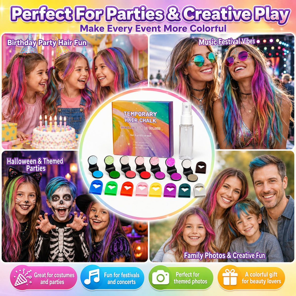 CouleurMèche™ – Kit de Craies Colorantes Temporaires pour Cheveux