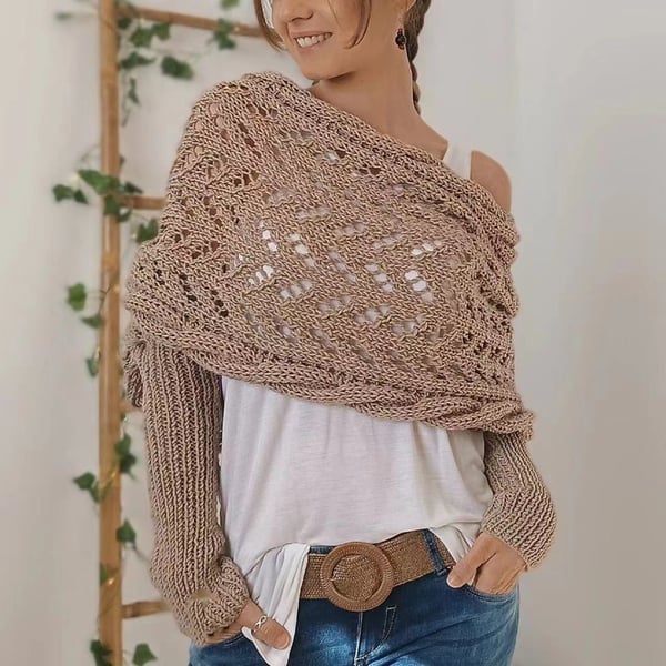 MailleÉlégance™ – Châle Tricoté à Manches Longues pour Femme