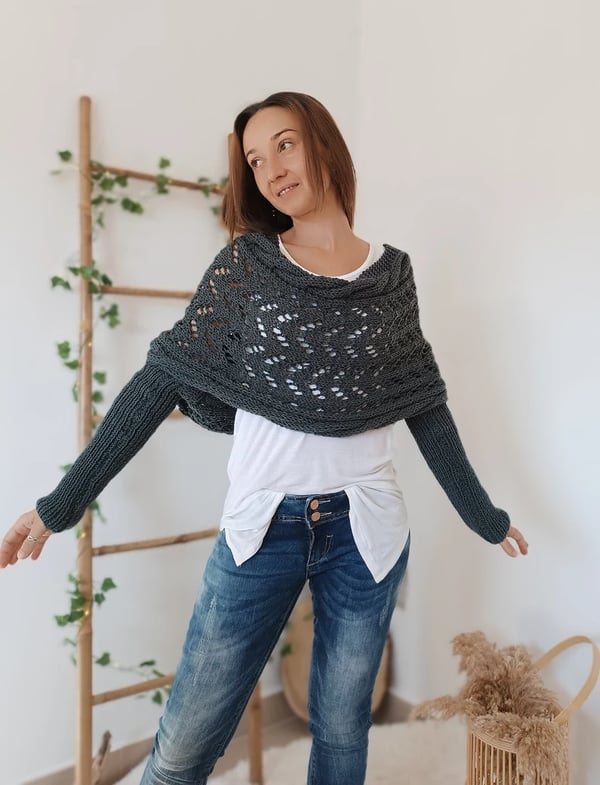 MailleÉlégance™ – Châle Tricoté à Manches Longues pour Femme